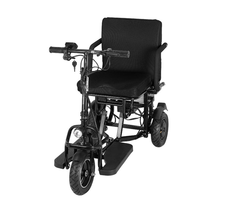Black electric wheelchair on a white background