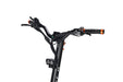 Close-up of a Blade Teverun GT2 Electric Scooter handlebar with black and orange grips on a white background