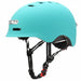 Turquoise helmet with chin strap on a white background